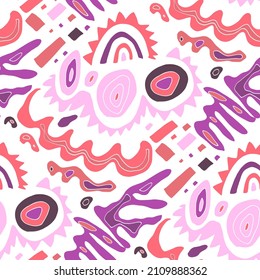 Seamless vector pattern with abstract modern doodles. Bright summer print. Trendy colorful background. Vintage geometric doodles.	