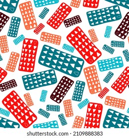 Seamless vector pattern with abstract modern doodles. Bright summer print. Trendy colorful background. Vintage geometric doodles.	