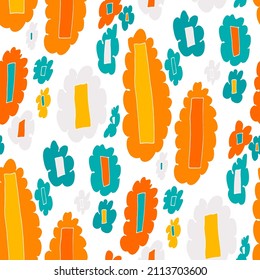 Seamless vector pattern with abstract modern doodles. Bright summer print. Trendy colorful background. Vintage geometric doodles.	