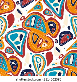 Seamless vector pattern with abstract modern doodles. Bright summer print. Trendy colorful background. Vintage geometric doodles.	