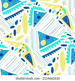 Seamless vector pattern with abstract modern doodles. Bright summer print. Trendy colorful background. Vintage geometric doodles.	