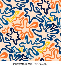 Seamless vector pattern with abstract modern doodles. Bright summer print. Trendy colorful background. Vintage geometric doodles.	