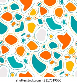 Seamless vector pattern with abstract modern doodles. Bright summer print. Trendy colorful background. Vintage geometric doodles.	