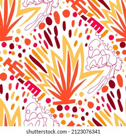 Seamless vector pattern with abstract modern doodles. Bright summer print. Trendy colorful background. Vintage geometric doodles.	