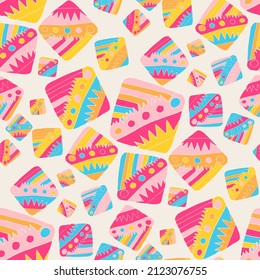 Seamless vector pattern with abstract modern doodles. Bright summer print. Trendy colorful background. Vintage geometric doodles.	