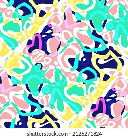 Seamless vector pattern with abstract modern doodles. Bright summer print. Trendy colorful background. Vintage geometric doodles.	