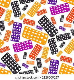 Seamless vector pattern with abstract modern doodles. Bright summer print. Trendy colorful background. Vintage geometric doodles.	