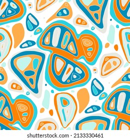 Seamless vector pattern with abstract modern doodles. Bright summer print. Trendy colorful background. Vintage geometric doodles.	
