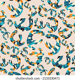 Seamless vector pattern with abstract modern doodles. Bright summer print. Trendy colorful background. Vintage geometric doodles.	