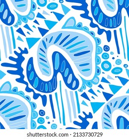 Seamless vector pattern with abstract modern doodles. Bright summer print. Trendy colorful background. Vintage geometric doodles.	