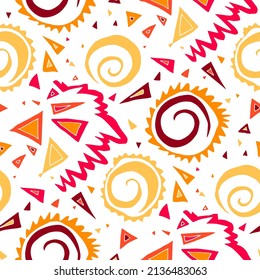 Seamless vector pattern with abstract modern doodles. Bright summer print. Trendy colorful background. Vintage geometric doodles.	