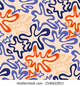 Seamless vector pattern with abstract modern doodles. Bright summer print. Trendy colorful background. Vintage geometric doodles.	