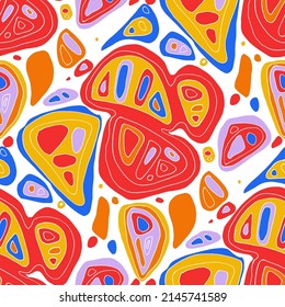 Seamless vector pattern with abstract modern doodles. Bright summer print. Trendy colorful background. Vintage geometric doodles.	