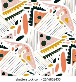 Seamless vector pattern with abstract modern doodles. Bright summer print. Trendy colorful background. Vintage geometric doodles.	