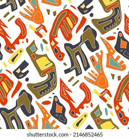 Seamless vector pattern with abstract modern doodles. Bright summer print. Trendy colorful background. Vintage geometric doodles.	
