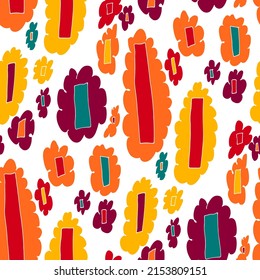 Seamless vector pattern with abstract modern doodles. Bright summer print. Trendy colorful background. Vintage geometric doodles.	