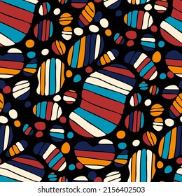 Seamless vector pattern with abstract modern doodles. Bright summer print. Trendy colorful background. Vintage geometric doodles.	