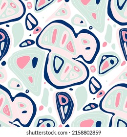 Seamless vector pattern with abstract modern doodles. Bright summer print. Trendy colorful background. Vintage geometric doodles.	
