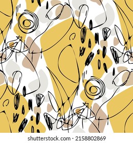 Seamless vector pattern with abstract modern doodles. Bright summer print. Trendy colorful background. Vintage geometric doodles.	