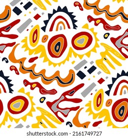 Seamless vector pattern with abstract modern doodles. Bright summer print. Trendy colorful background. Vintage geometric doodles.	