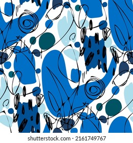 Seamless vector pattern with abstract modern doodles. Bright summer print. Trendy colorful background. Vintage geometric doodles.	