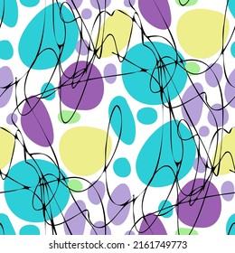 Seamless vector pattern with abstract modern doodles. Bright summer print. Trendy colorful background. Vintage geometric doodles.	