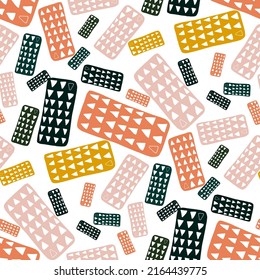 Seamless vector pattern with abstract modern doodles. Bright summer print. Trendy colorful background. Vintage geometric doodles.	