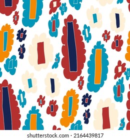 Seamless vector pattern with abstract modern doodles. Bright summer print. Trendy colorful background. Vintage geometric doodles.	