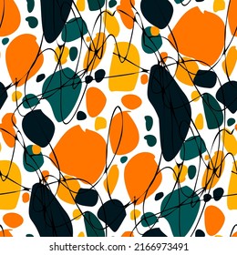 Seamless vector pattern with abstract modern doodles. Bright summer print. Trendy colorful background. Vintage geometric doodles.	