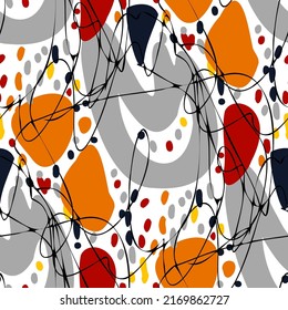 Seamless vector pattern with abstract modern doodles. Bright summer print. Trendy colorful background. Vintage geometric doodles.	