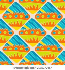 Seamless vector pattern with abstract modern doodles. Bright summer print. Trendy colorful background. Vintage geometric doodles.	