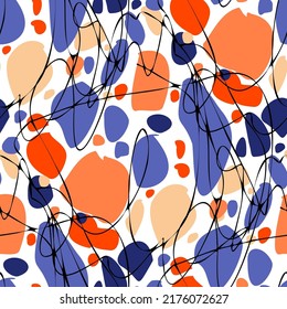Seamless vector pattern with abstract modern doodles. Bright summer print. Trendy colorful background. Vintage geometric doodles.	