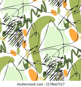 Seamless vector pattern with abstract modern doodles. Bright summer print. Trendy colorful background. Vintage geometric doodles.	