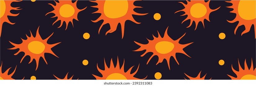 Seamless vector pattern with abstract modern doodles. Nostalgic 70s groovy print with geometric flowers. Groovy hippie 1970s background.