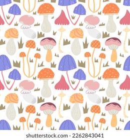 Seamless vector pattern with abstract mushrooms. Endless ornament with a forest theme.