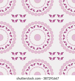 Seamless vector pattern. Abstract nature floral style. Boho, ethnic ornament. Flat element for design. Wallpaper, background, texture, textile. Round, circle, plate shape