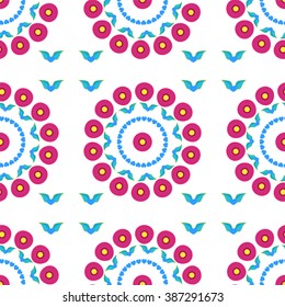 Seamless vector pattern. Abstract nature floral style. Boho, ethnic ornament. Flat element for design. Wallpaper, background, texture, textile. Round, circle, plate shape