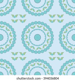 Seamless vector pattern. Abstract nature floral style. Boho, ethnic ornament. Flat element for design. Wallpaper, background, texture, textile. Round, circle, plate shape
