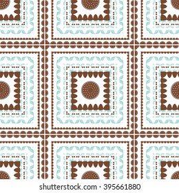 Seamless vector pattern. Abstract nature floral style. Boho, ethnic ornament. Flat element for design. Wallpaper, background, carpet, texture, textile. Square, rectangle, border shape