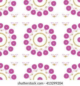Seamless vector pattern. Abstract nature floral style. Boho, ethnic ornament. Flat element for design. Wallpaper, background, texture, textile. Round, circle, plate shape