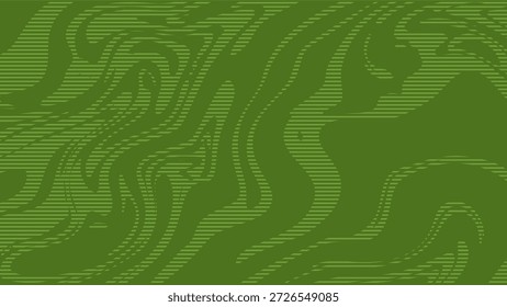 Seamless Vector Pattern of Abstract Organic Topographic Shapes Formed by Varying Horizontal Green Lines, Creating a Fluid and Natural Textured Background for Earthy and Modern Designs
