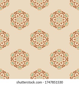 Seamless vector pattern with abstract ornament. Background with ethnic oriental motifs. Design for textiles, wrapping paper, wallpaper and other surfaces.