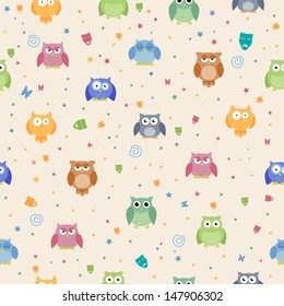 Seamless Vector Pattern with Abstract Owls