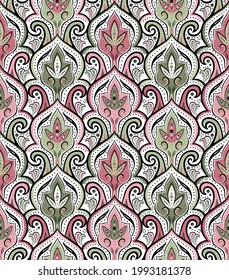 patrón vectorial transparente de paisley abstracto, diseño de fondo de pared vintage de los años 70, repetición  