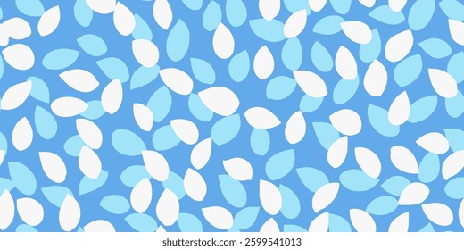 Seamless vector pattern with abstract petal-like shapes on a blue background. Organic shapes and simple minimal print for textiles, wallpaper, branding, packaging, and decor