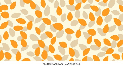 Seamless vector pattern with abstract petal-like shapes in warm orange and beige tones on a light background. Organic shapes and plain minimal print for textiles, wallpaper, branding, packaging