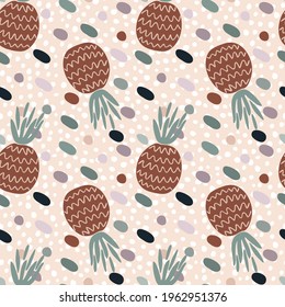 Seamless vector pattern with abstract pineapple on a colorful background. Creative modern texture. Great for fabric, textile and design