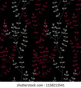 Seamless vector pattern. Abstract plants on black.