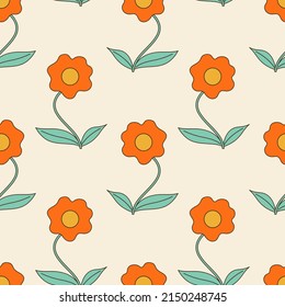 Seamless vector pattern with abstract poppy flower. 70s, 80s, 90s vibes funky background. Floral vector texture. Vintage nostalgia elements for design and print