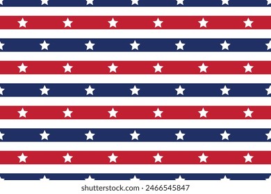 Seamless vector pattern abstract red blue parallel lines white stars on Print children's fabrics Bed linen Wrapping paper Typography design Tablecloths Scrapbooking Cardmaking Baby USA flag color